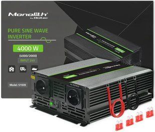 Інвертор 24 230 із чистою синусоїдою 2000/4000Вт Qoltec 51939 фото