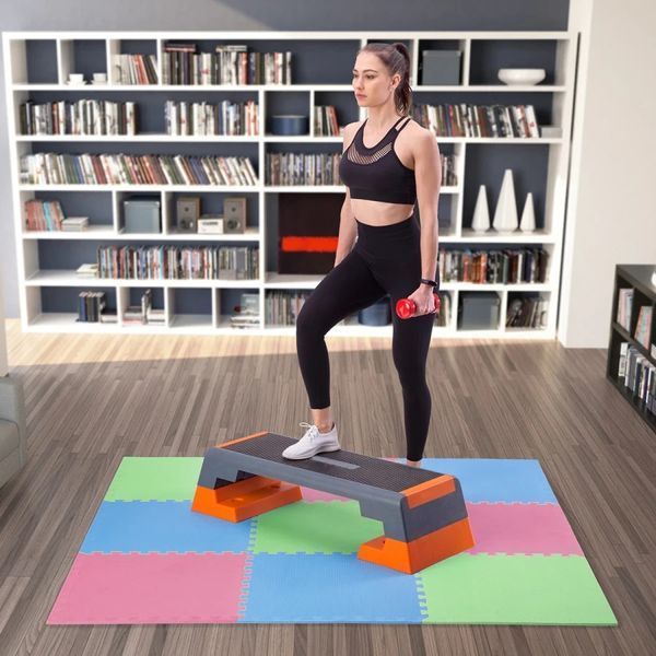 Коврик-пазл ONE FITNESS MP10 9 частей 176х176х1см розово-зелено-голубой mx9702 фото