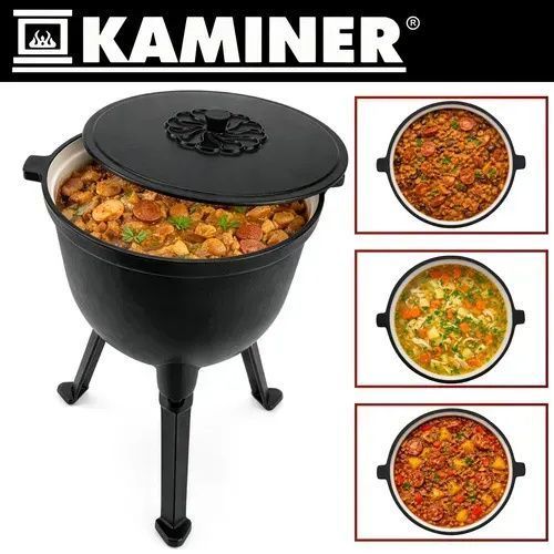 Казан чугунный эмалированный 10л с крышкой Kaminer 27376 27376+ фото