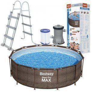 Каркасний басейн Bestway 56709, розмір 366 x 100 см з фільтрувальним насосом і драбиною 4022 фото